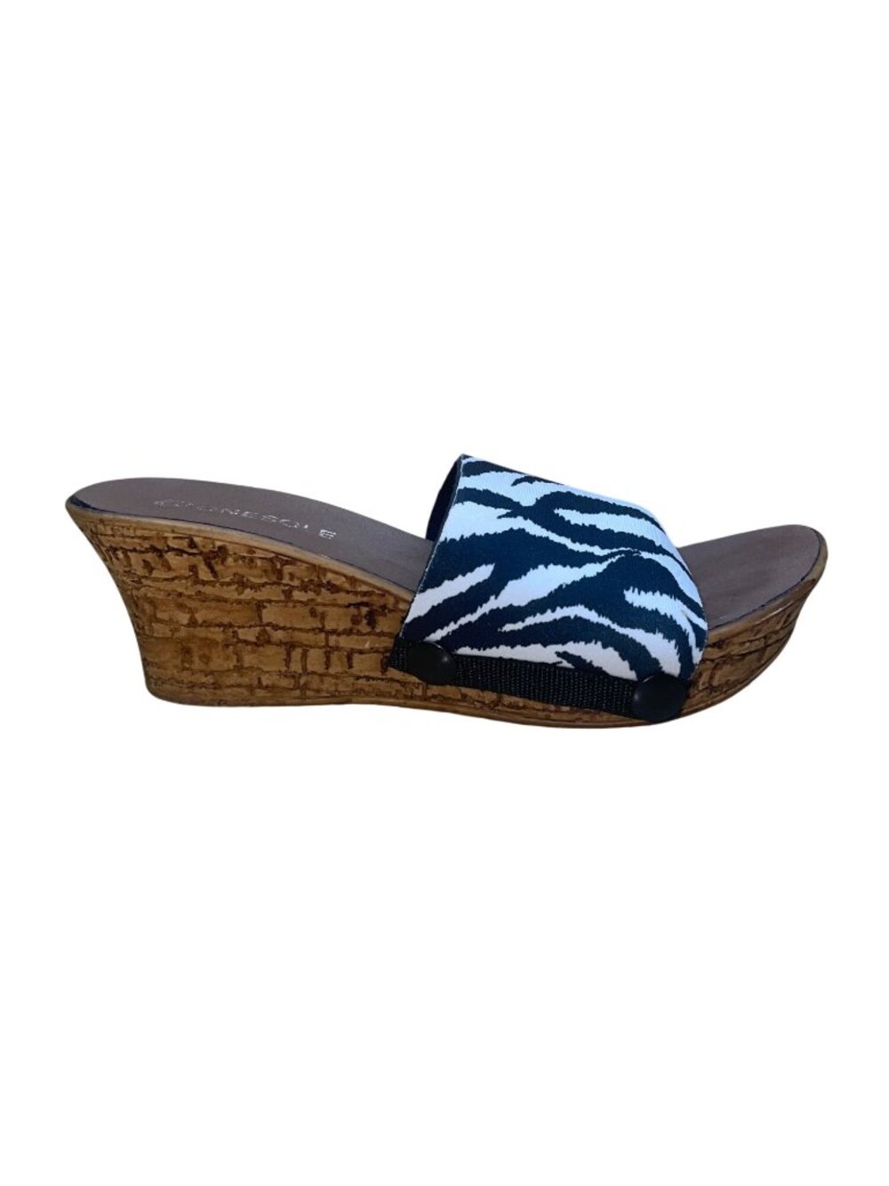 Onesole Women’s Black & White Interchangeable Top Cork Wedge Sandals Size 7